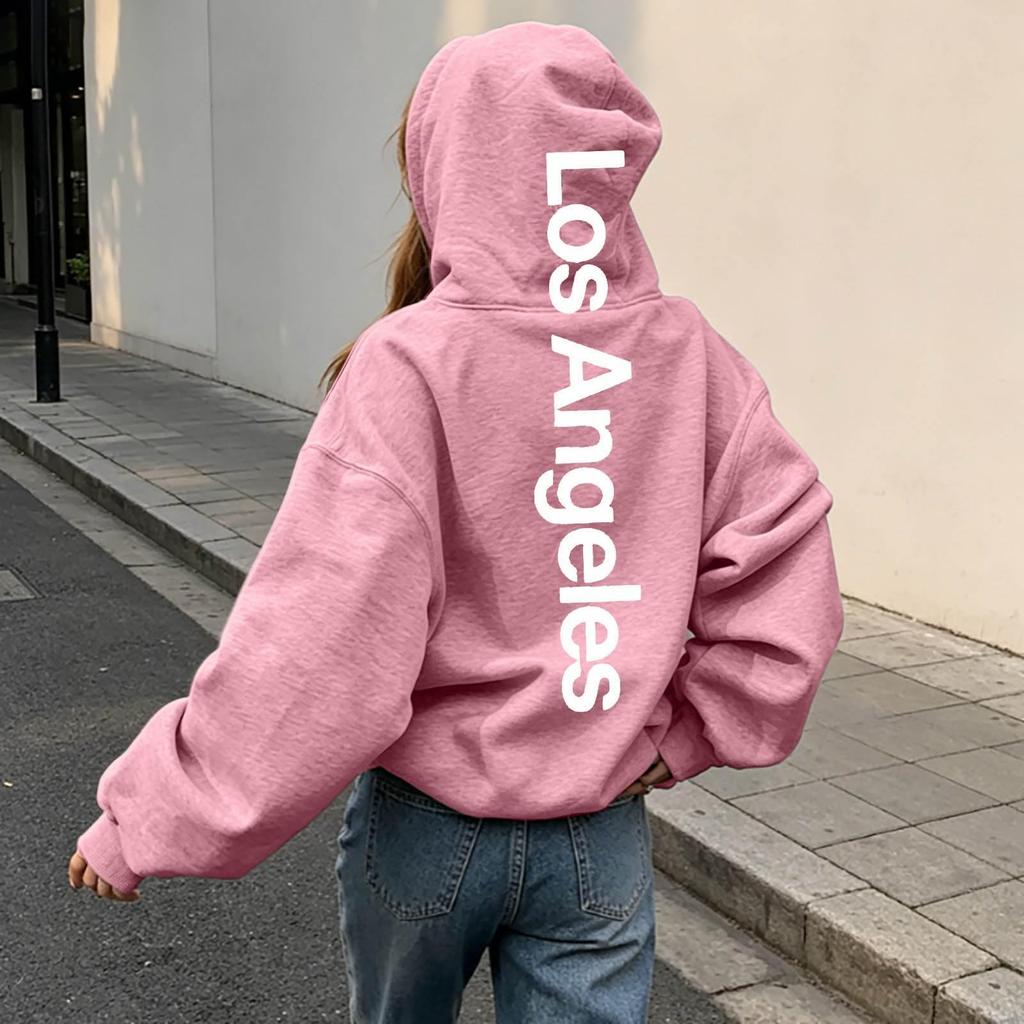 Women's Letter Print Hooded Sweatshirt Long Sleeve Pullover