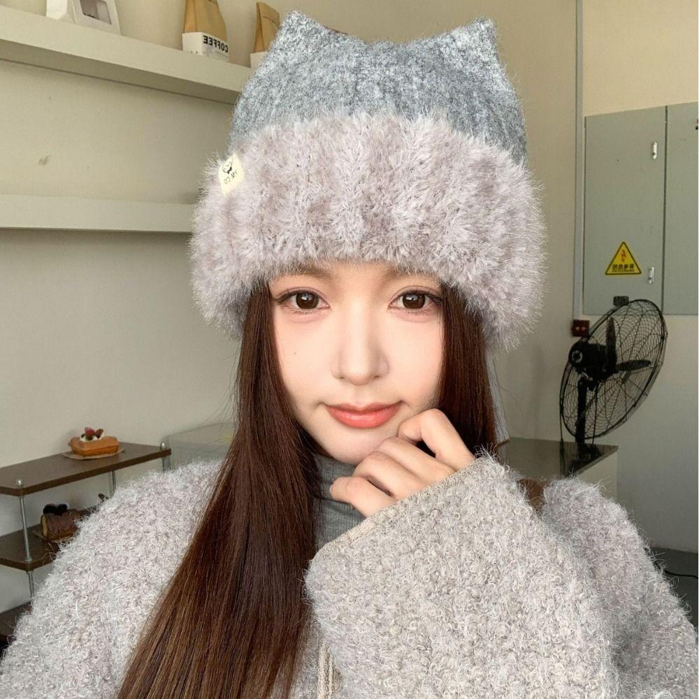 Warm Knitted Beanie Hat Fleece Lined Winter Thermal Hat Cozy Ear Protection Hat  For Women