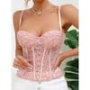 Outfitgirl Pink Ins Sweet and Spicy Lace Chest Pad Steel Ring Fishbone Waist Girdle Fancy V-neck Sling Vest Female