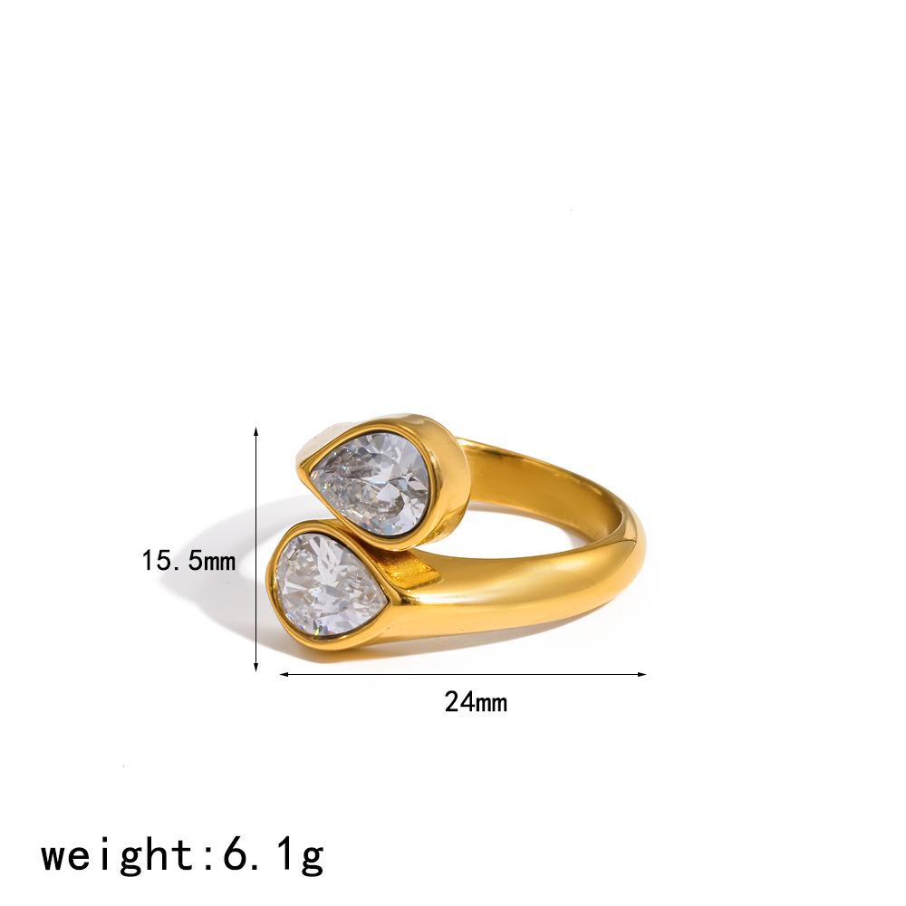 Waterproof Jewelry 18K Gold-plated Stainless Steel Rings Non-fading Fashionable Luxurious Adjustable Opening Zircon Finger Ring