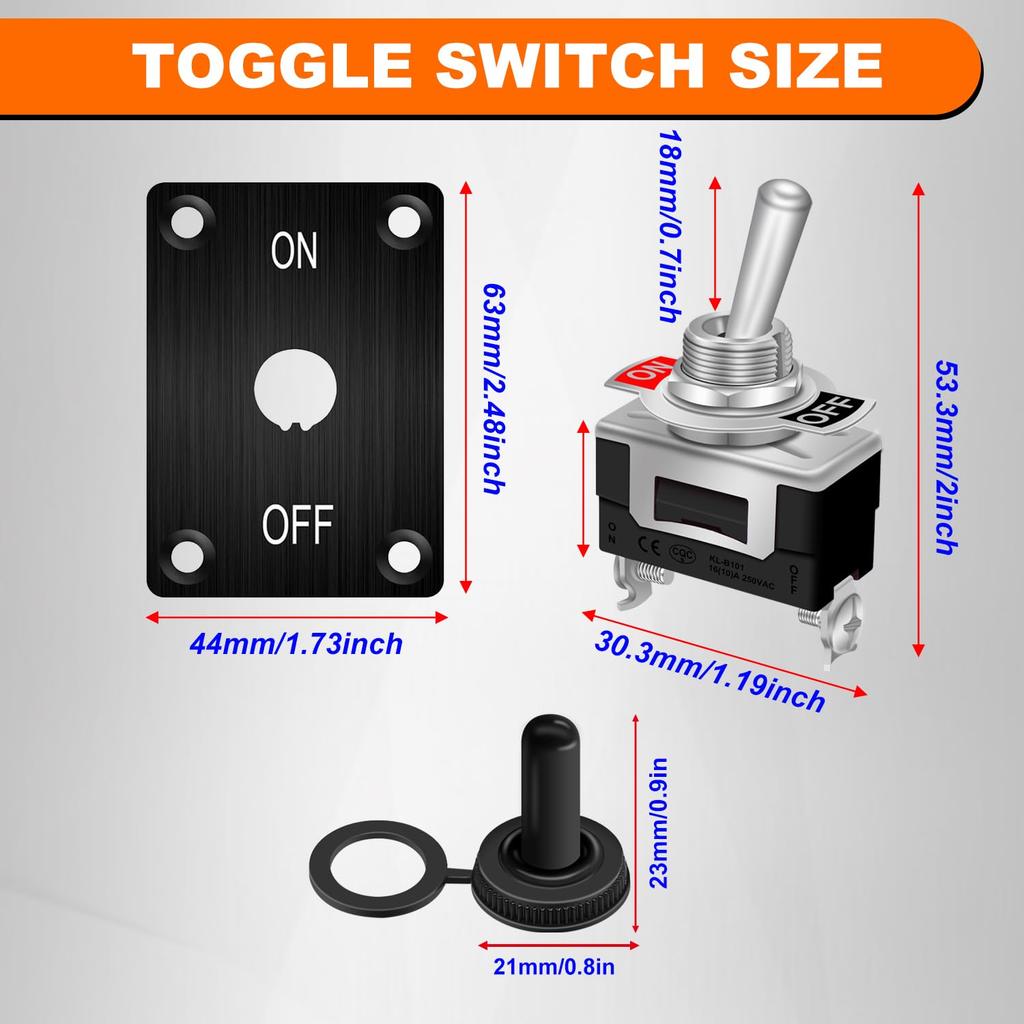 Weideer Toggle Switch 12V 30A Heavy Duty Waterproof Toggle Switch ON/Off 2 Pin 2 Position SPST with Mounting Panel Waterproof Cap for Auto Car Marine