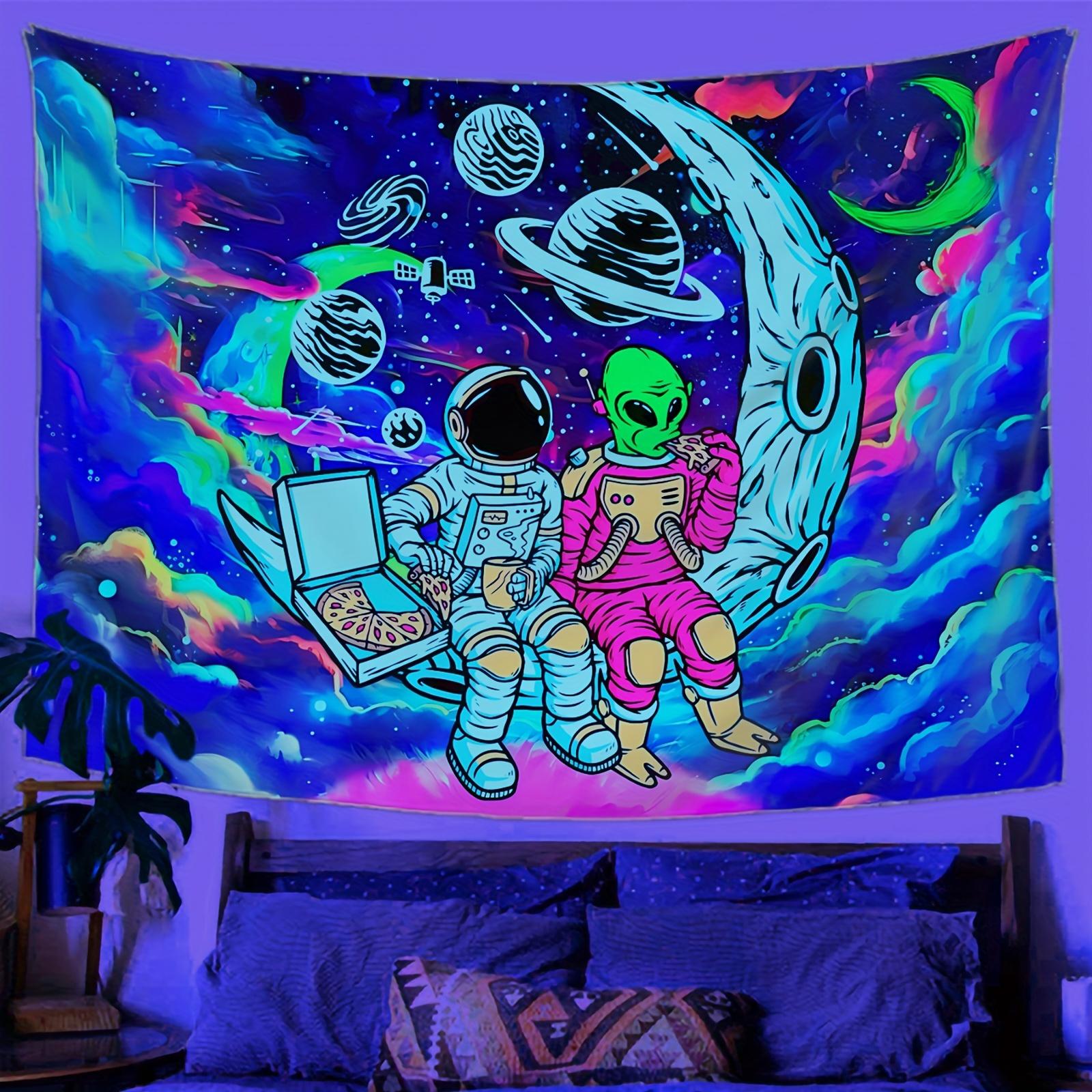 VIKAMA personality trend cyberwind psychedelic astronaut and alien tapestry bedroom headboard esports room wall decoration 74x94cm(29x37in)
