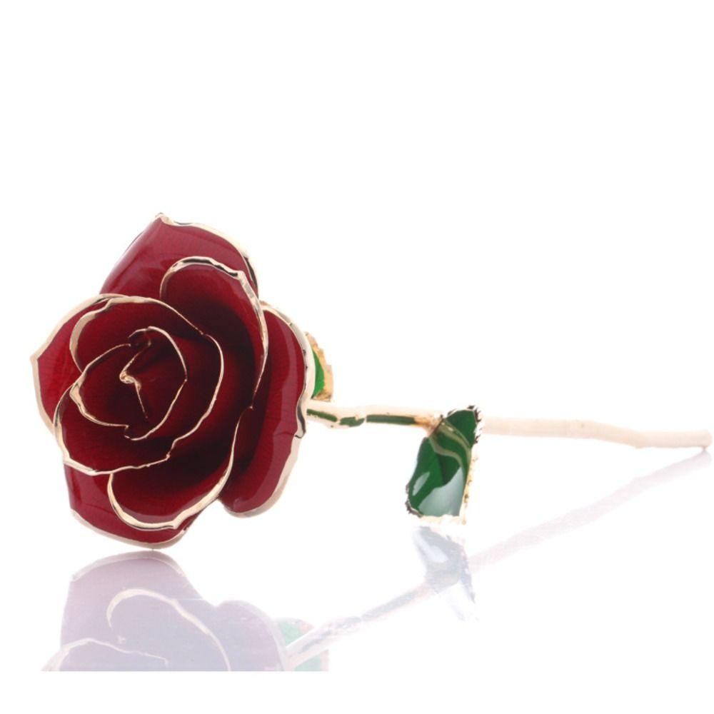 With Bracket Long Stem Gold Foil Trim Rose Flower 24K Gold Plated Rose Flower  Women Men