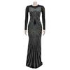 Europäisches & Amerikanisches Mode Damen Einfarbiges Netz Durchsichtiges Langarmkleid mit Heißbohrdetails