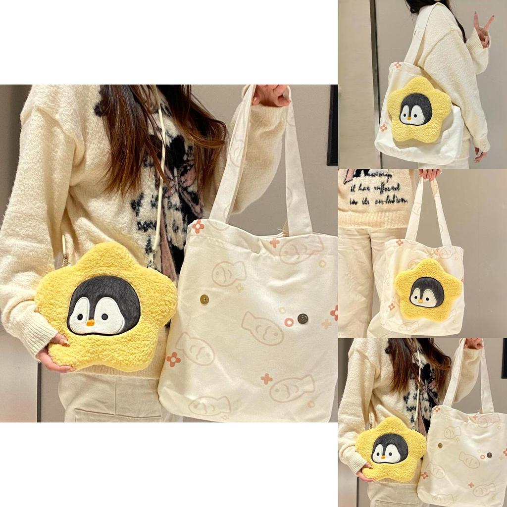 Sac en toile pingouin pour filles avec design spacieux et style urbain pour l'école et le shopping