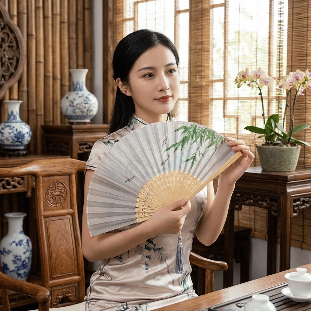 7-Inch Ancient Style Folding Fan Classical Crane Handheld Fan Dance Fan Home Decoration