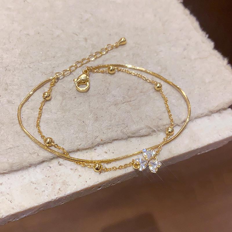 18K Gold-Plated Zircon Flower Layered Bracelet - Elegant, Versatile Fashion Jewelry