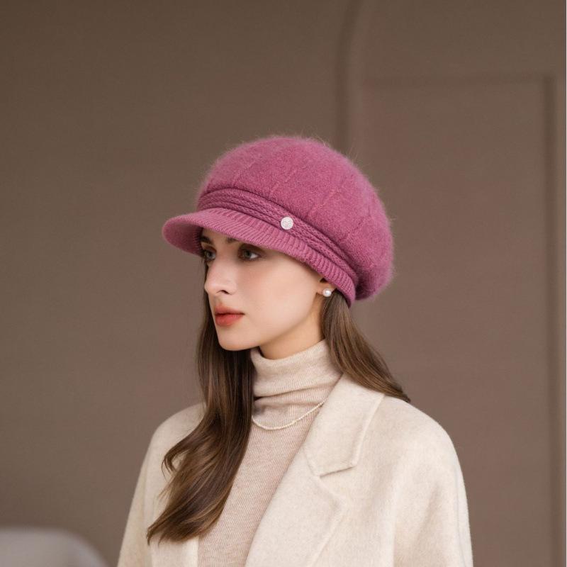 Women's Winter Warm Hat for Middle Aged and Elderly Women  Rabbit Fur Knitted Thickened Woolen Hat To Prevent Cold  Simple Mother's Hat