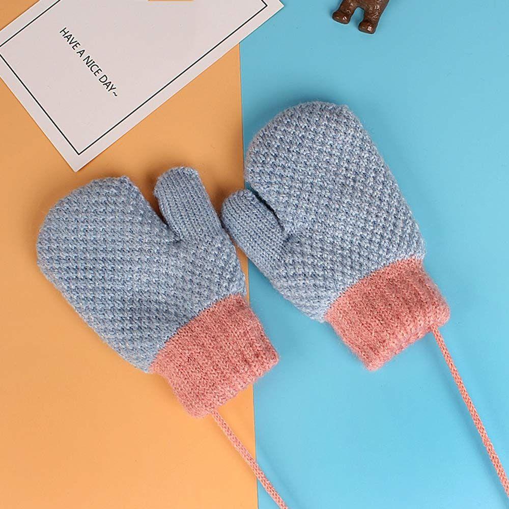 Children Hanging Neck Soft Cute Kids Gloves Knitted Mittens Thick Warm For 2-6 Years Old