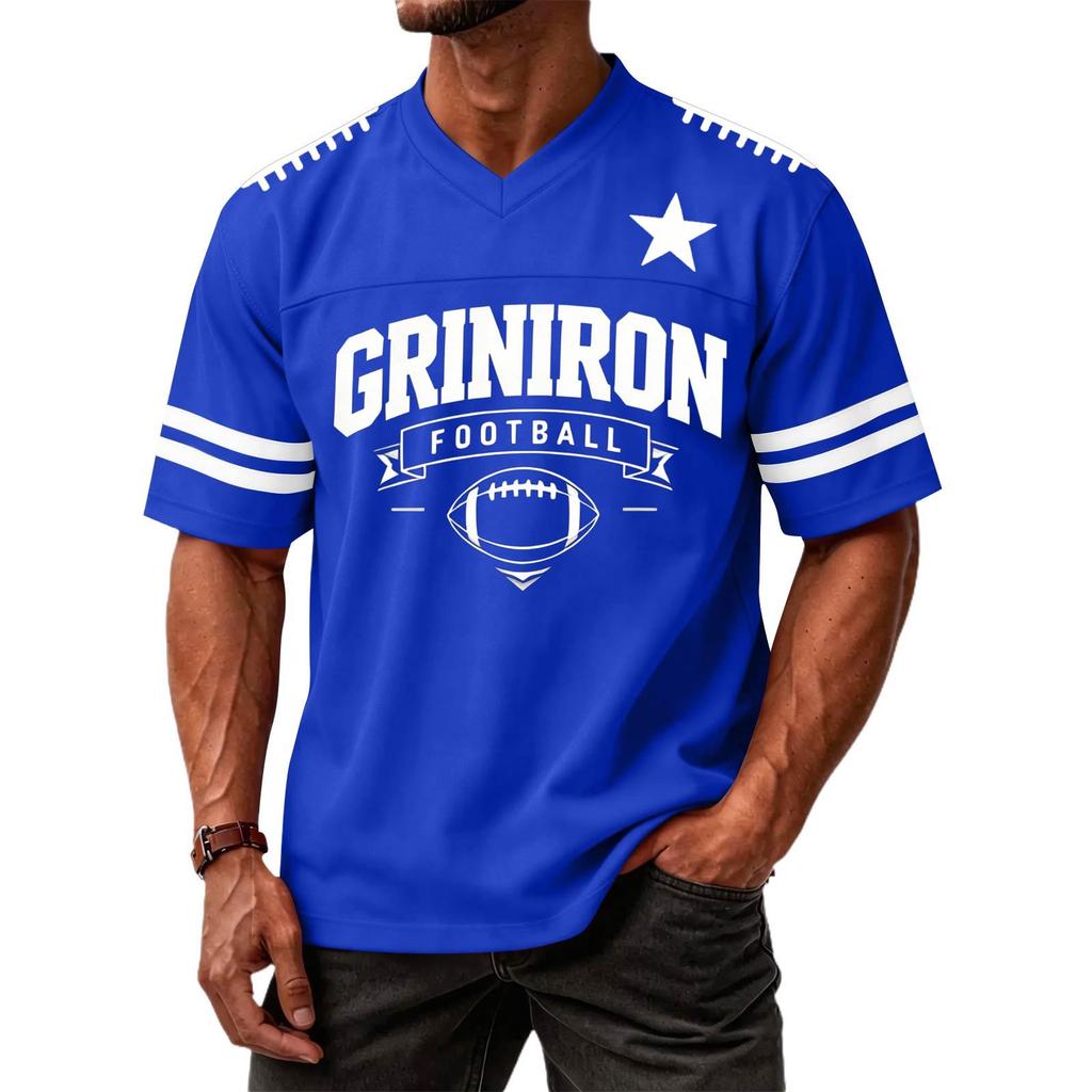 Men's Casual V-Neck Short Sleeve T-Shirt with Baseball Print Sports Top for Gym and Everyday Wear
