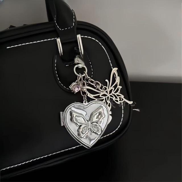 Butterfly Locket Bag Charm Photo Locket Silver Rhinestone Purse Accessories Pink Crystal Set Bag Charm