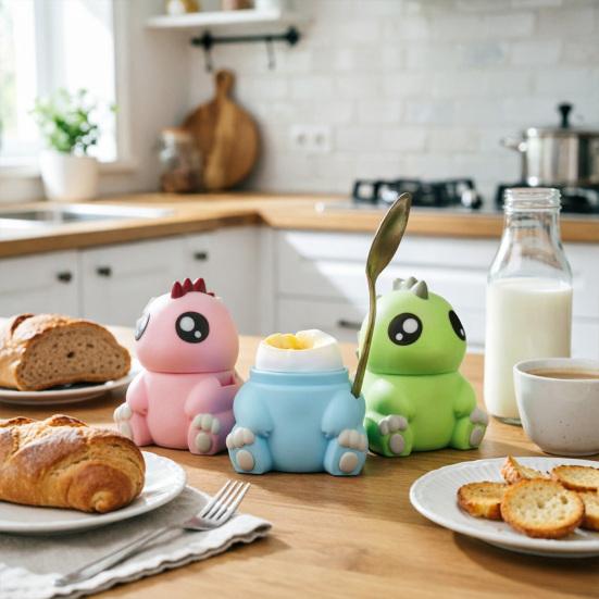 Dinosaur Egg Cup with Removable Lid & Spoon Slot Plastic Egg Holder for Breakfast Party Decor Cute 3D Printed Novelty Kitchen Gadget