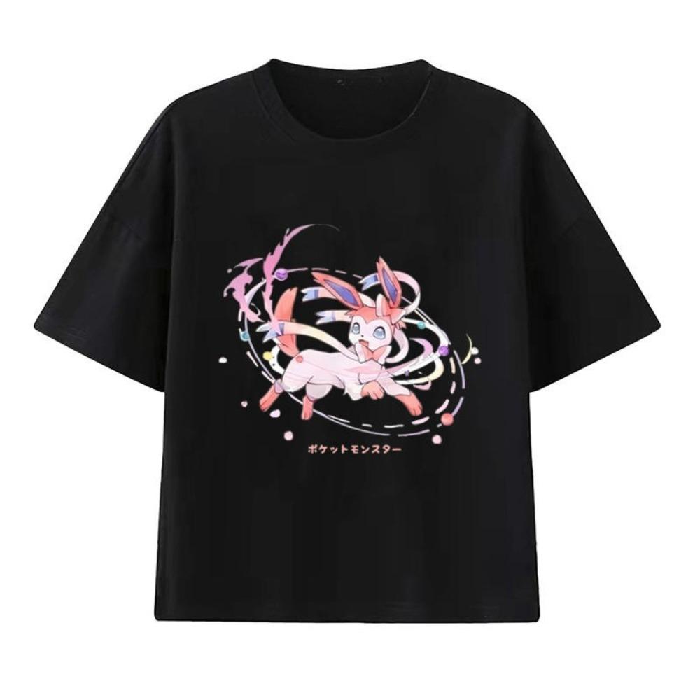 

Pokémon Handheld Game Eevee Cartoon Print T-Shirt Summer Unisex Top 100