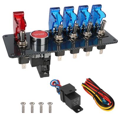 Auto LED Toggle Ignition Switch Panel  4 Blue 1 Red LED Toggle Button Panel Start  On/Off  Push Set Kit 12V Racing Car Engine Switch