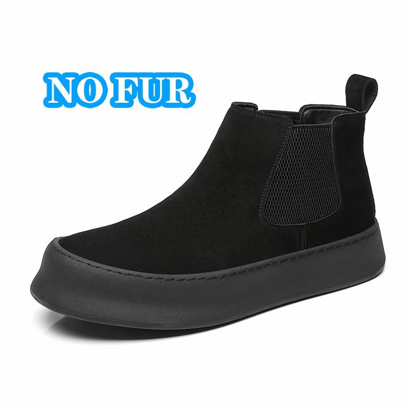 British Style Men Chelsea Boots Casual Leather Ankle Boots Pure Color High Top Shoes Versatile Winter Shoe Warm Plush Snow Botas