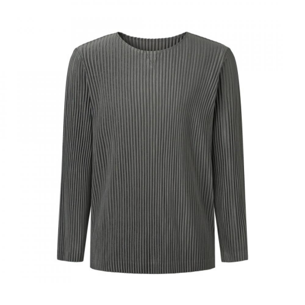 PleaTs Me homMe Solid Round Neck PleaTed T shirT upTsf024002