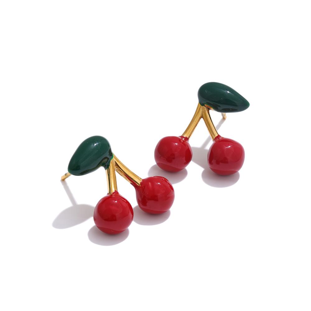 

Yhpup Hot Style Stainless Steel Enamel Cute Cherry Fashion Stud Earrings Gift Women Prevent Allergy Trending Exquisite Jewelry
