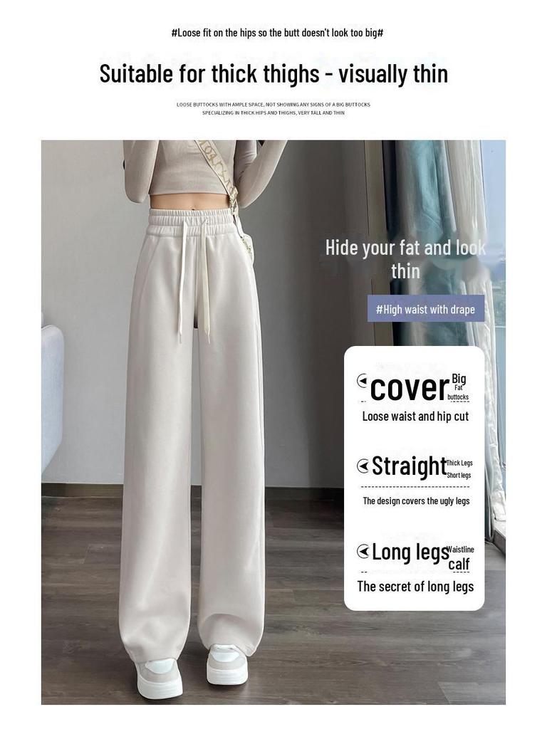 Navy Blue High-Waisted Wide-Leg Sports Pants for Women - Slimming Casual Sweatpants, Spring/Autumn 2024