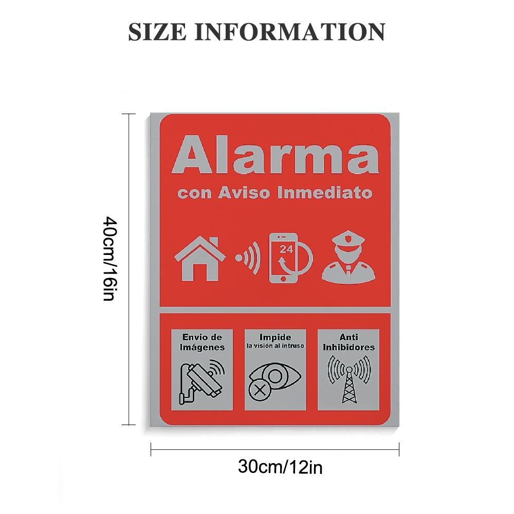 

Retro Metal Alarm System Sign Plaque Vintage Spanish Security Decoration with Icons Red Design for Home Office Door 20x30cm（7.8x11.8inch）