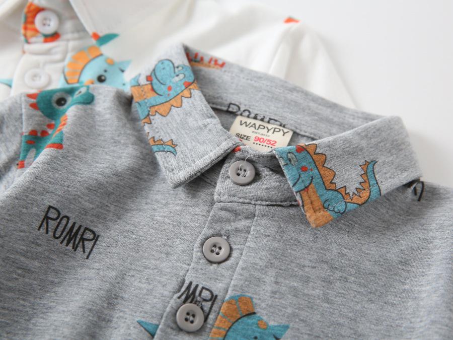 Pojkpolotröja med dinosaurieslag - Långärmad trendig topp med tecknat tryck (2026 Ny ankomst)