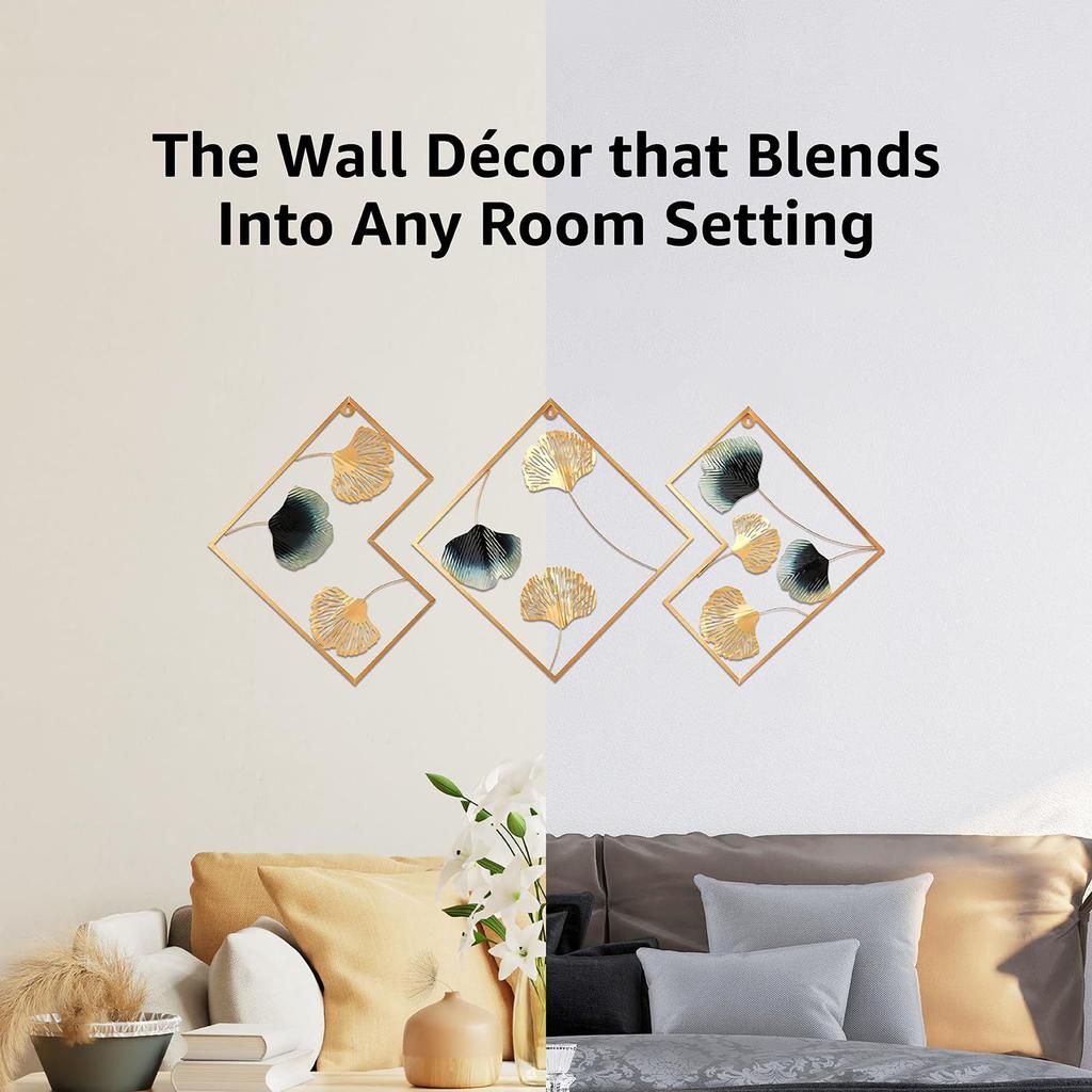 Metal Leaf Wall Sculpture/Hanging for Living Room | Elegant Iron Wall Art | Sturdy Iron | Wall Hanging | Wall Décor \ 78 X 42 Cm | Set of 3