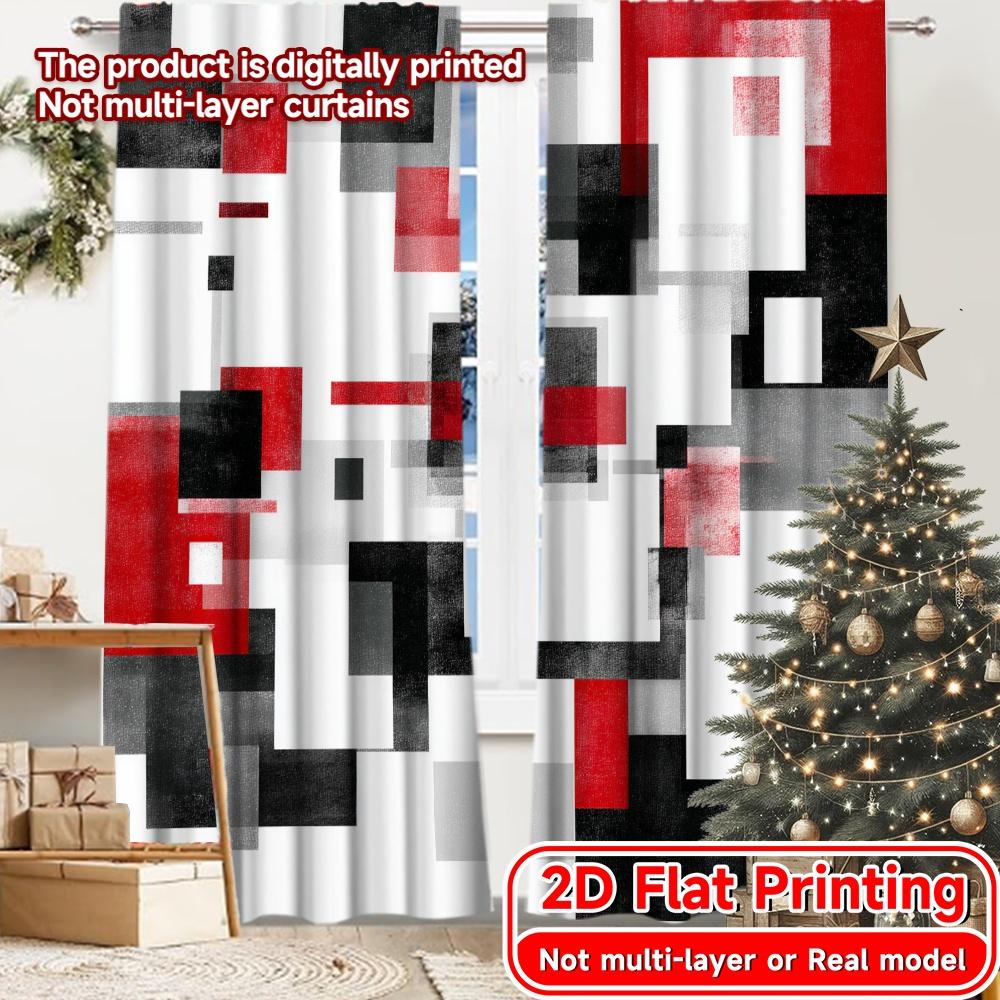 

Set Of 2 Flat Printing Geometric Harmony Chic Curtains Polyester Art Deco Festive Use Bedroom Office Made Sleeping Area Window Treatment W100*H70(CM)-Hooks&1PCS