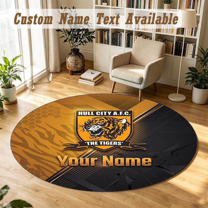 Round Rug Custom NameHull FC Pattern Non Slip Carpet Home Floor Decor