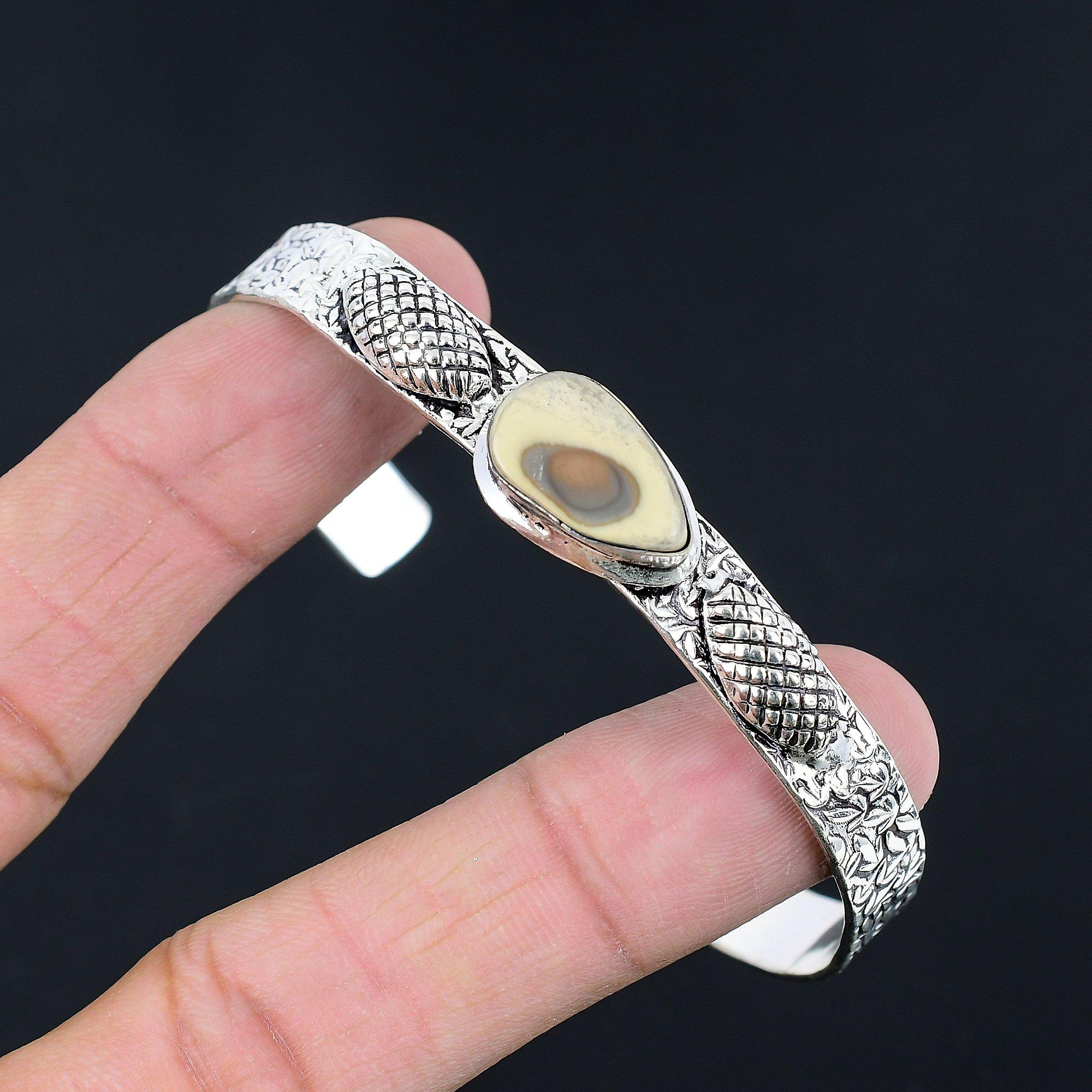 

Halloween Sale Sterling Silver Pear Natural Imperial Jasper Elegant Wife Bangle Adjustable