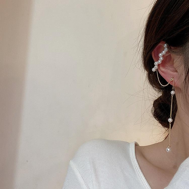 Women Stud Earring Long pearl tassels hang