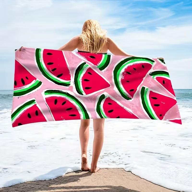 Watermelon Print Beach Towel Pink Microfiber Quick Dry Absorbent Sand-Free Summer Pool Bath Towel for Kids & Adults