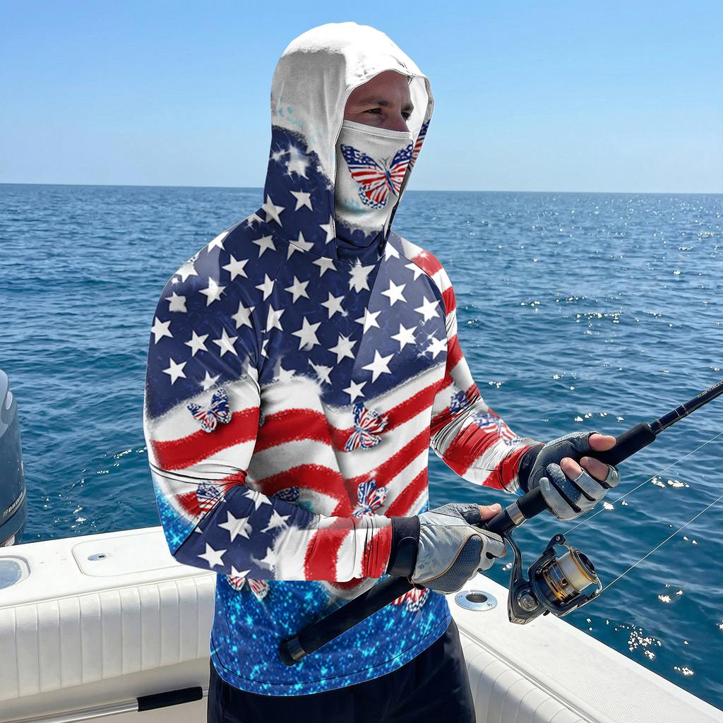 Men's Casual Raglan Sleeve Hoodie Long Sleeve Sun Protection Shirt Lightweight Breathable Outdoor Sportswear with Graphic Print