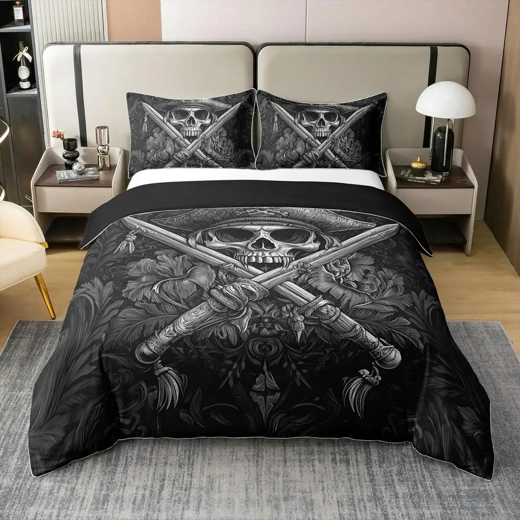 Pirates Skull Duvet Cover Sets For Boys Kids Men Teen Queen Lightweight Bedding Sets Nautical Bedding Set Bedroom Decor No Quilt