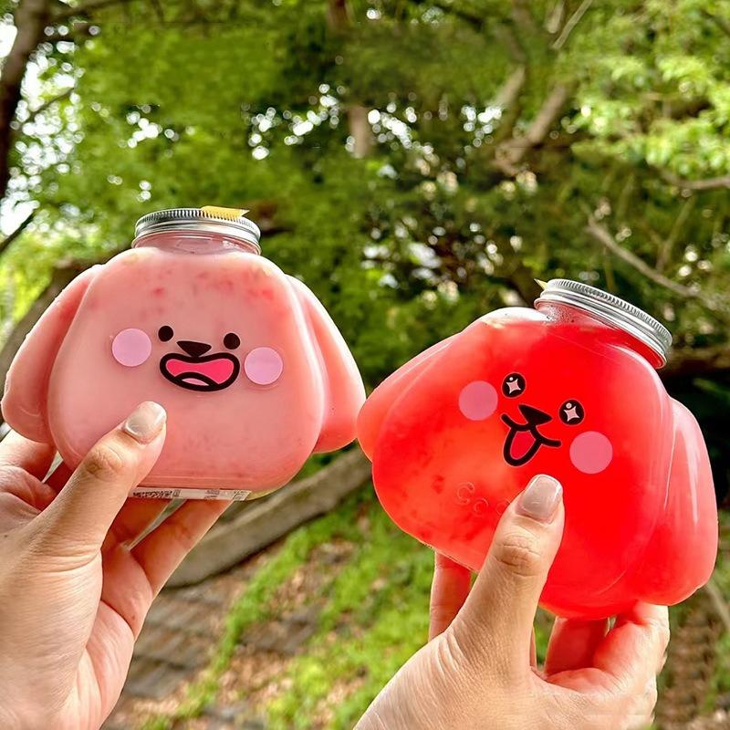 1Pc 350Ml Cute Dog Pet Bottle Clear Milk Tea Bottle Water Bottle Portable Coffee Juice Cold Drinking Cup Drink Bottle