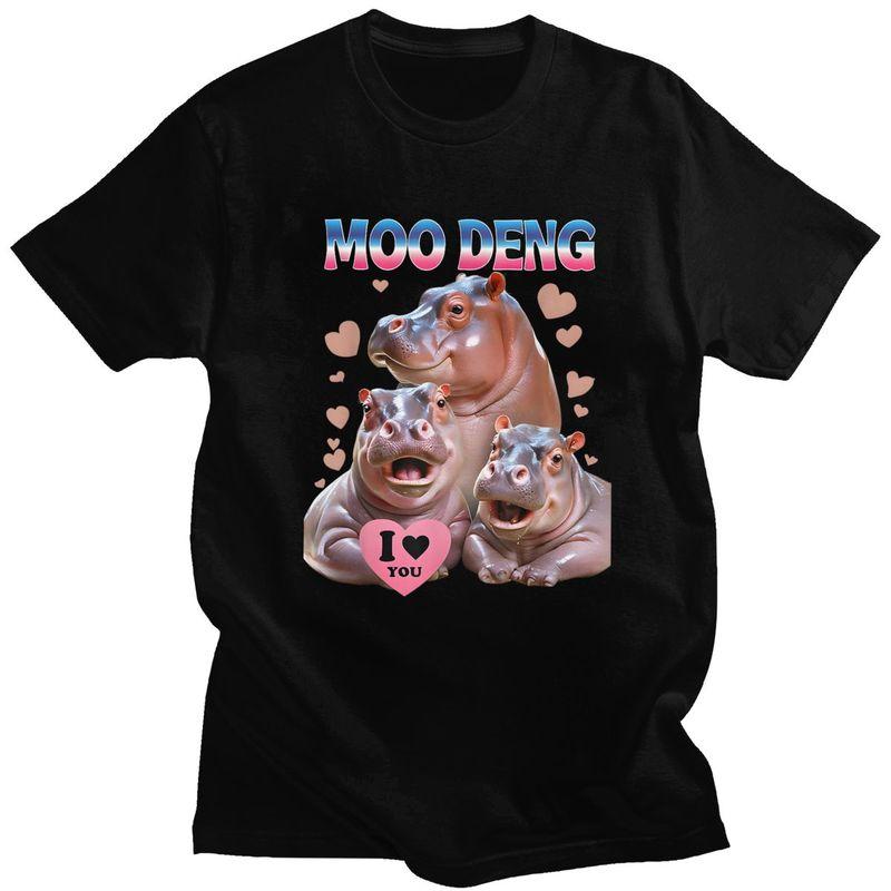 

Custom Moo Deng Meme T Shirt for Men 100% Cotton Tshirt Casual Tees Short Sleeves T-shirts - Men s Summer Cotton Graphic Tee S разноцветный