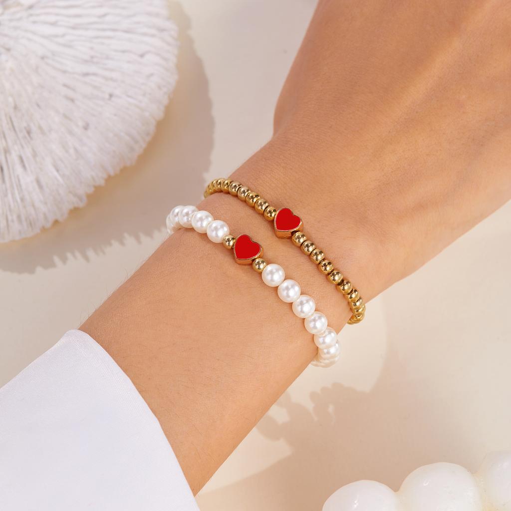 Double Layer Colorful Heart Beaded Bracelets for Women Elegant Imitation Pearl Handmade Bracelets  Friendship Jewelry