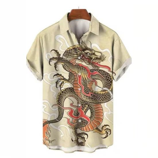Summer Dragon and Tiger Loose-Fit Short-Sleeve Shirt2026Trendy Beach Casual Men's Clothing Shirts
