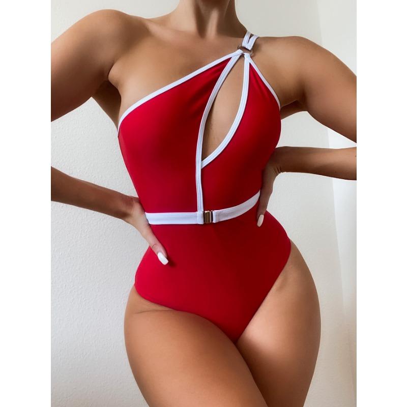 Women's Solid Color One Piece Swimsuit Sexy Belt Swimsuit