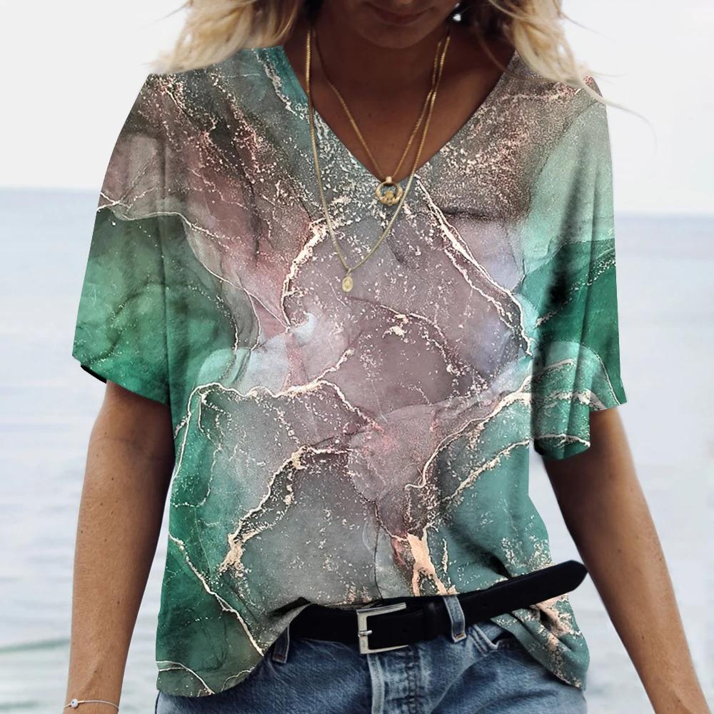 Women's 3D Print T-shirt Plus Size Harajuku Streetwear Casual V-neck Shirt