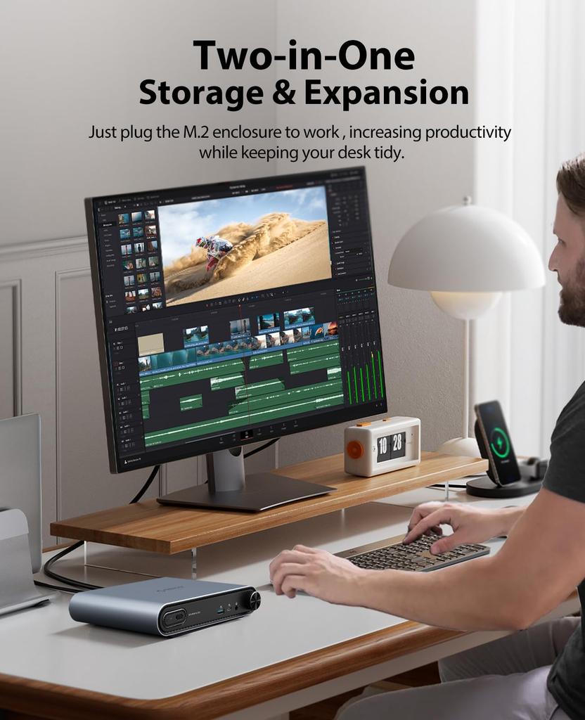 ORICO SSD Docking Station with USB C Docking Supports 10 4K 60 100W Audio and Two USB Ports M.2 Enclosure, 10-in-1 Station, M.2 NVMe/SATA SSD, USB-A