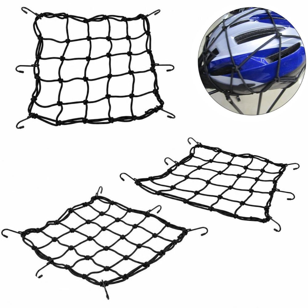 3PCS Elastic Rubber Rope Motorcycle Cargo Net 11.8 X 11.8 Inch Helmet Cargo Net  Gear Carrying