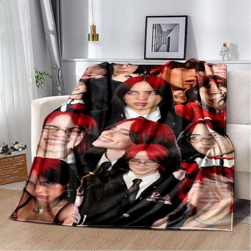 Fashion Billie Eilish Singer Star Flannel Blanket Soft Warm Throw Blanket for Bedroom Living Room Bed Travel Camping Picnic Gift