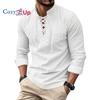 Menpure Colorlong Sleeveslinen Henry Shirt Hippiecasualbeach Stand Collar Shirt
