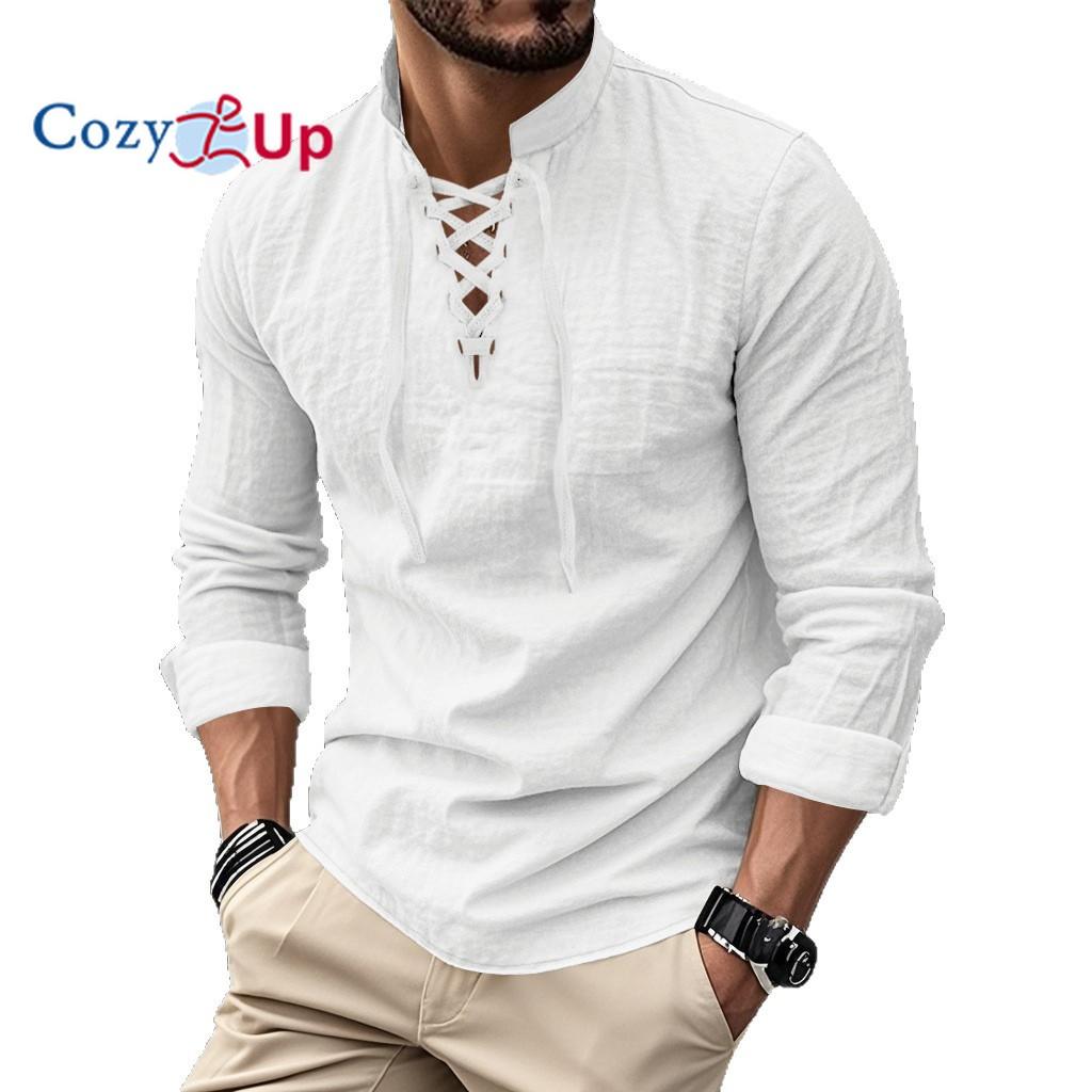 Menpure Colorlong Sleeveslinen Henry Shirt Hippiecasualbeach Stand Collar Shirt