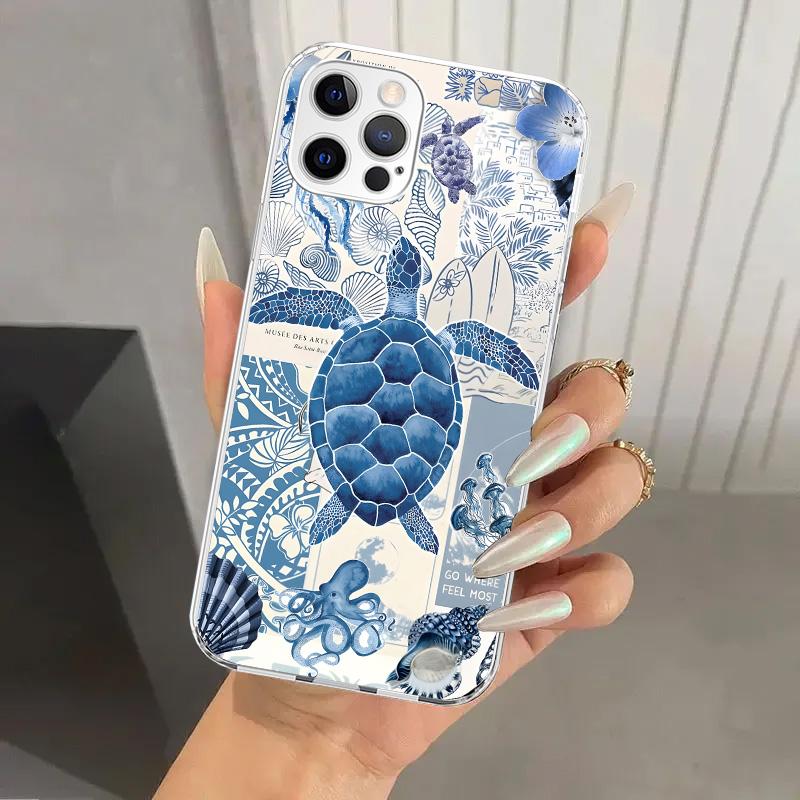 Ocean Starfish Sea Turtle Shark Phone Case for Iphone 17 Air 16 15 Plus 14 13 Mini 12 11 Pro Max 16E 7 8 SE 2020 Soft Funda Prin
