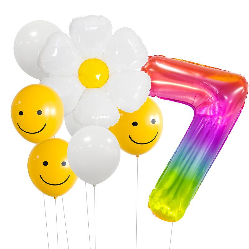 Small Fresh Small Wrinkle Chrysanthemum Yellow Smiley Face Children'S Birthday Digital Jelly Aluminum Film Latex Balloon Bundle