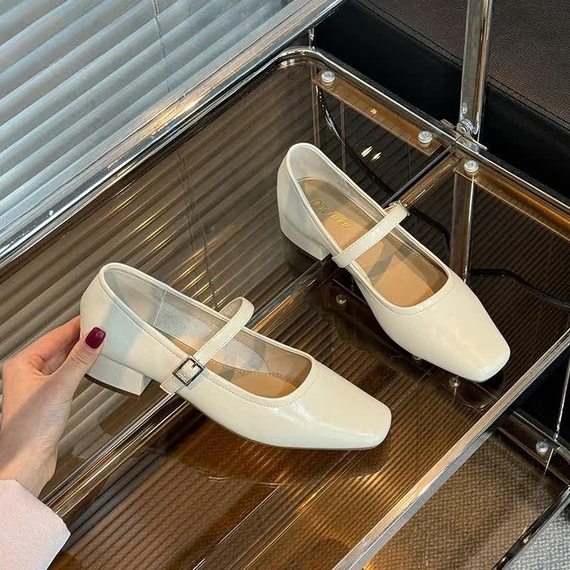 Fashion Mary Jane Single Shoes Thick Heel Shoes Elegant Classic Retro Square Toe Comfortable Soft Shallow Cut Low Heel Women's Shoes
