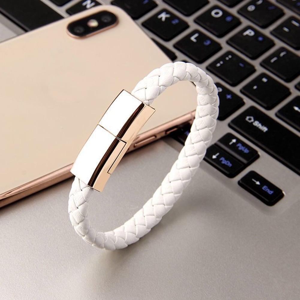 EONLINE 3A 3D Portable Leather PD Mini Micro USB Bracelet Super Fast Charger Data Charging Cable Sync for Android Type-C Phone