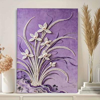Crystal Pearl Painting 5D DIY Frame Decoration Painting Orchid Home Wall Decoration Transparent Pearl Gemstone Painting Picture Art Crafts