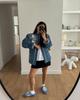 Retro Style Women's Denim Cotton Jacket: European-American Fashion Print, Open Front, Warm Coat