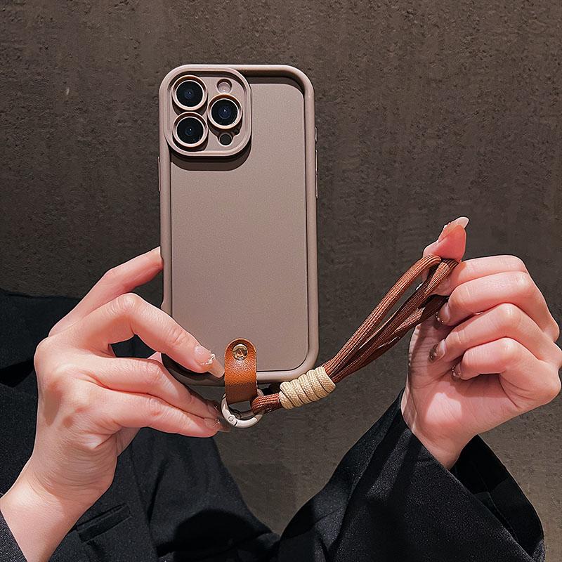 Matte Candy Silicone Phone Case For iPhone 15 16 11 12 13 14 17 Pro Max 16E XS X XR 7 Plus Lanyard Strap Rope Soft Cover